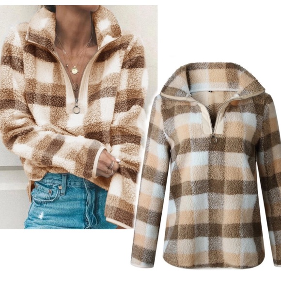 ✅❣️✅  👁PLAID FLEECE 1/2 zip long sleeve - Picture 3 of 6